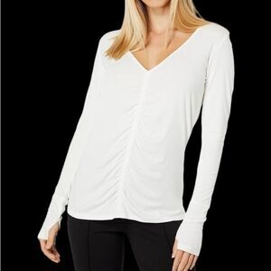 Capsule 121 The Stafford V-neck long sleeve rayon ruched ivory top NWT size L.
